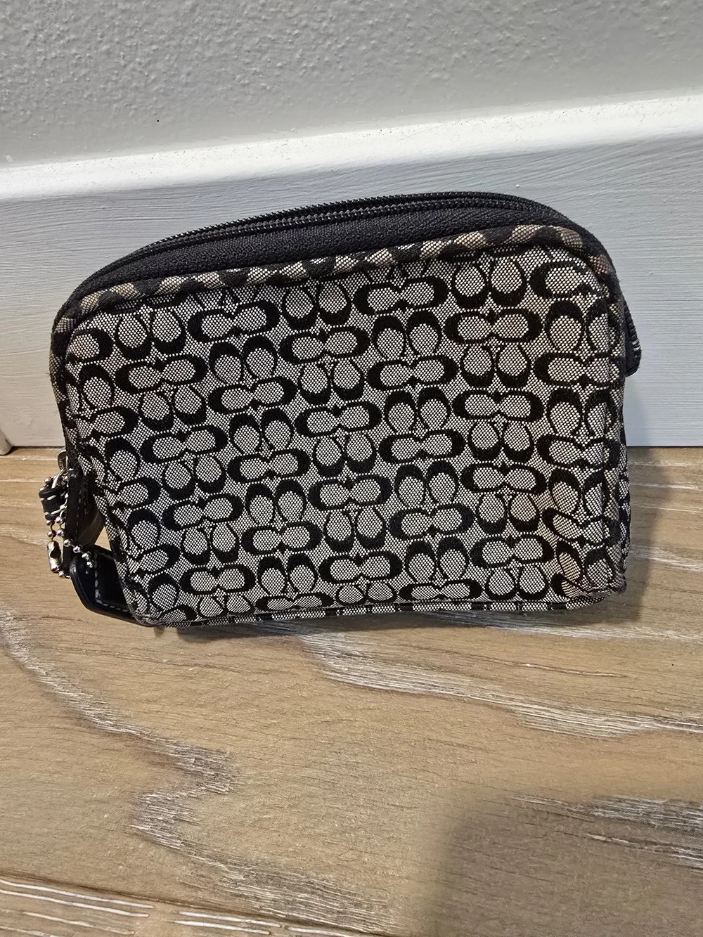 Y2K Coach Signature Canvas Cosmetic Bag - Black/Tan